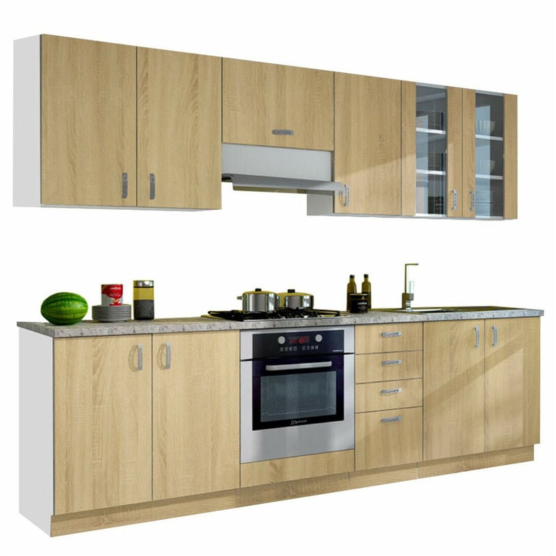 foto del prodotto mobilier1 composizione cucina tucson 166 , 260x48cm, senza, truciolare laminato, vetro temperato, led con