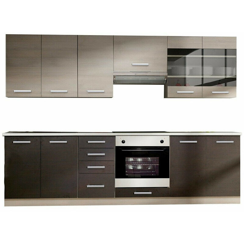 foto del prodotto mobilier1 composizione cucina tucson 167 , 260x52cm, senza, vetro temperato, truciolare laminato, led con