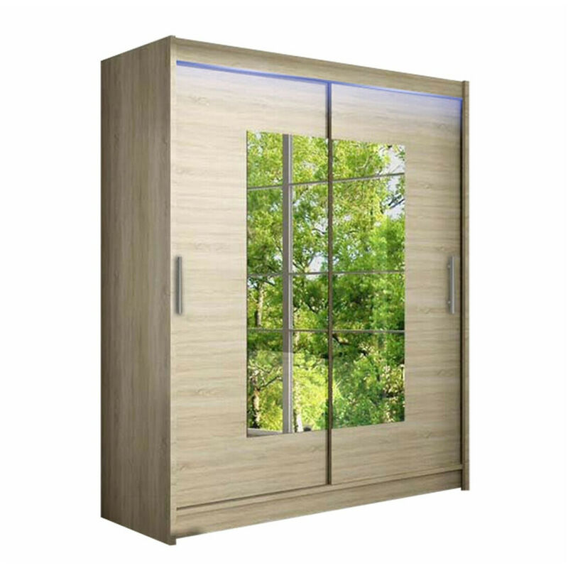 foto del prodotto mobilier1 guardaroba closico 104, sonoma quercia, 200x150x58cm, porte guardaroba scorrevoli, numero di ripiani 0, led con
