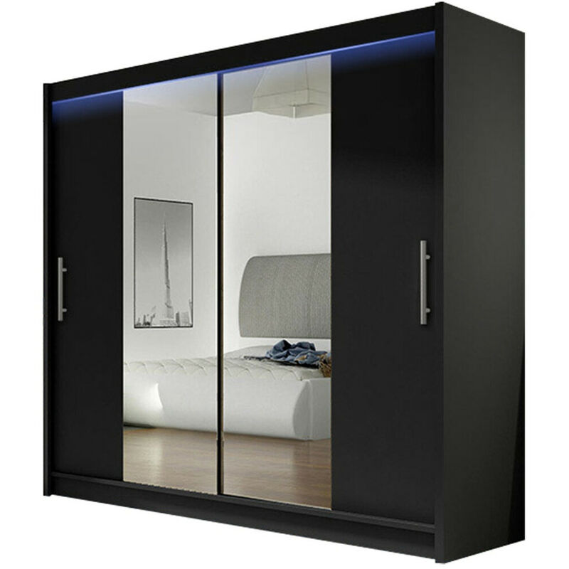 foto del prodotto mobilier1 - guardaroba closico 123, nero, 215x180x58cm, porte guardaroba: scorrevoli, numero di ripiani: 0, led: con