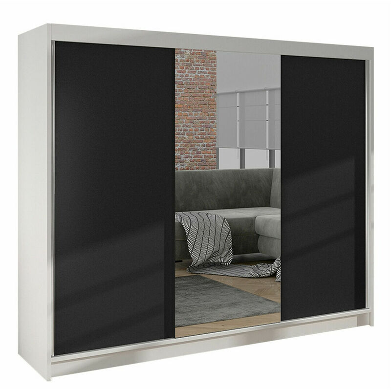 foto del prodotto mobilier1 guardaroba closico 158, bianco nero, 215x200x58cm, porte guardaroba scorrevoli, numero di ripiani 0