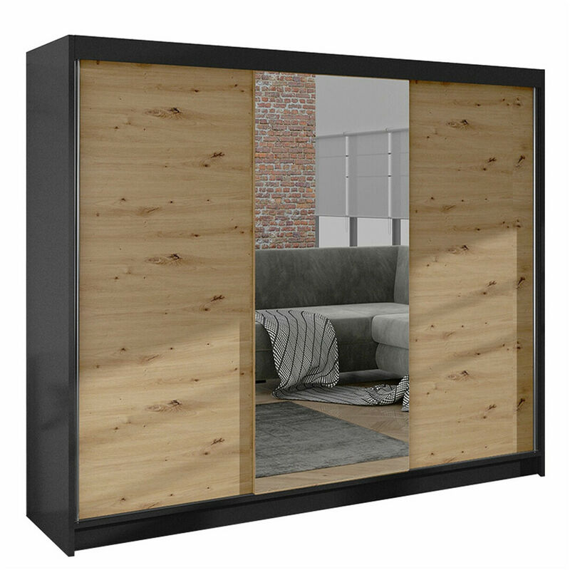 foto del prodotto mobilier1 guardaroba closico 158, nero rovere artisan, 215x200x58cm, porte guardaroba scorrevoli, numero di ripiani 0