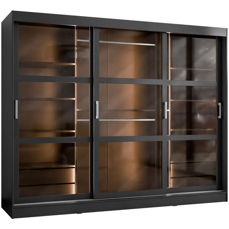 foto del prodotto mobilier1 guardaroba comfivo 428, nero, 203x250x65cm, porte guardaroba scorrevoli, numero di ripiani 0, led con