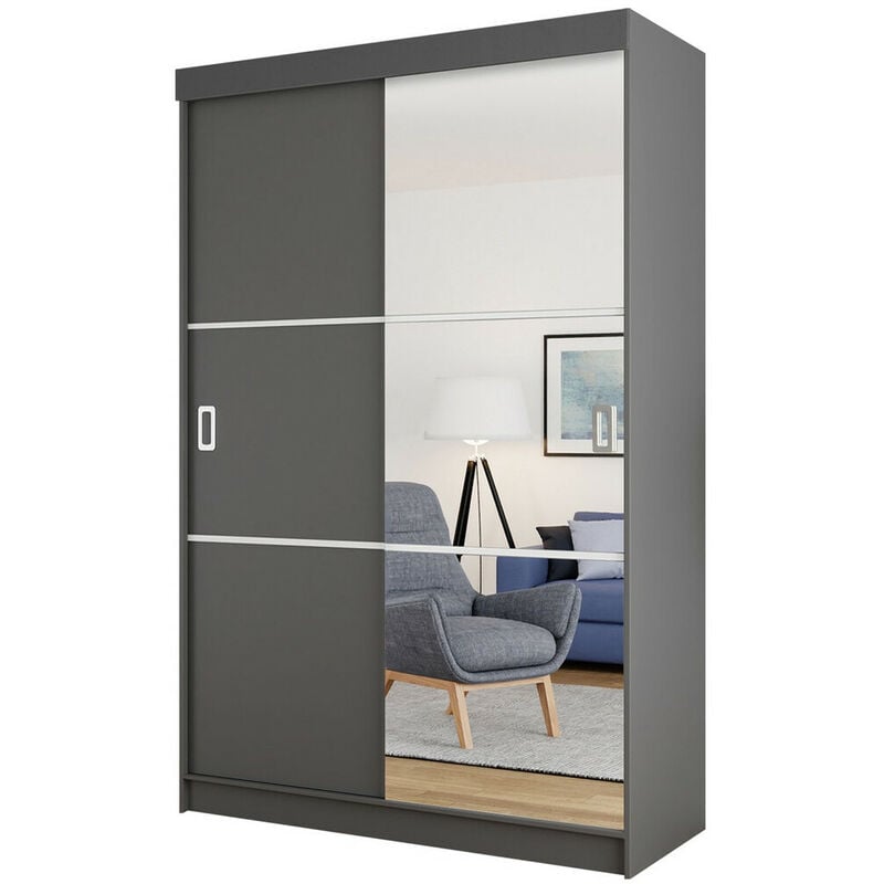 foto del prodotto mobilier1 guardaroba dover 111, grafite, 205x138x60cm, porte guardaroba scorrevoli, numero di ripiani 0, led con