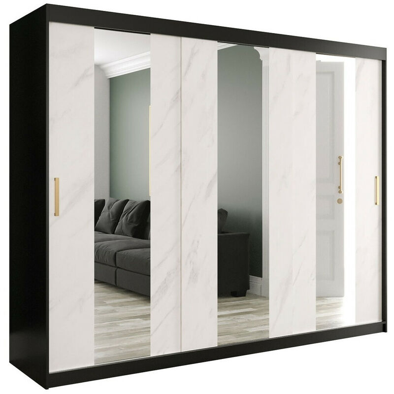 foto del prodotto mobilier1 guardaroba hartford 245, nero opaco marmo bianco, 200x250x62cm, porte guardaroba scorrevoli, numero di ripiani 0