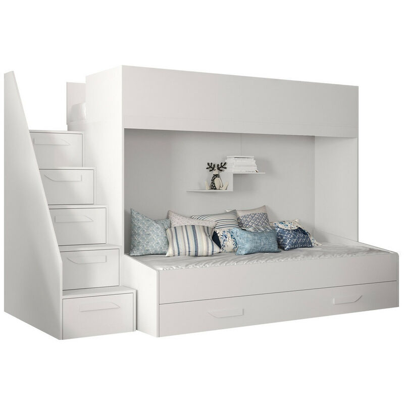 foto del prodotto mobilier1 letto a castello hartford 356, bianco bianco lucido, due piani, 90x1950, 90x200, truciolare laminato, con, 95x247x167cm