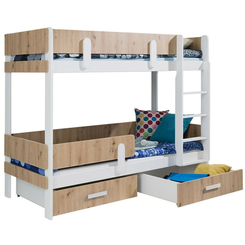 foto del prodotto mobilier1 letto a castello henderson 143, bianco rovere artisan, due piani, 80x180, truciolare laminato, legno, con, 93x188x156cm