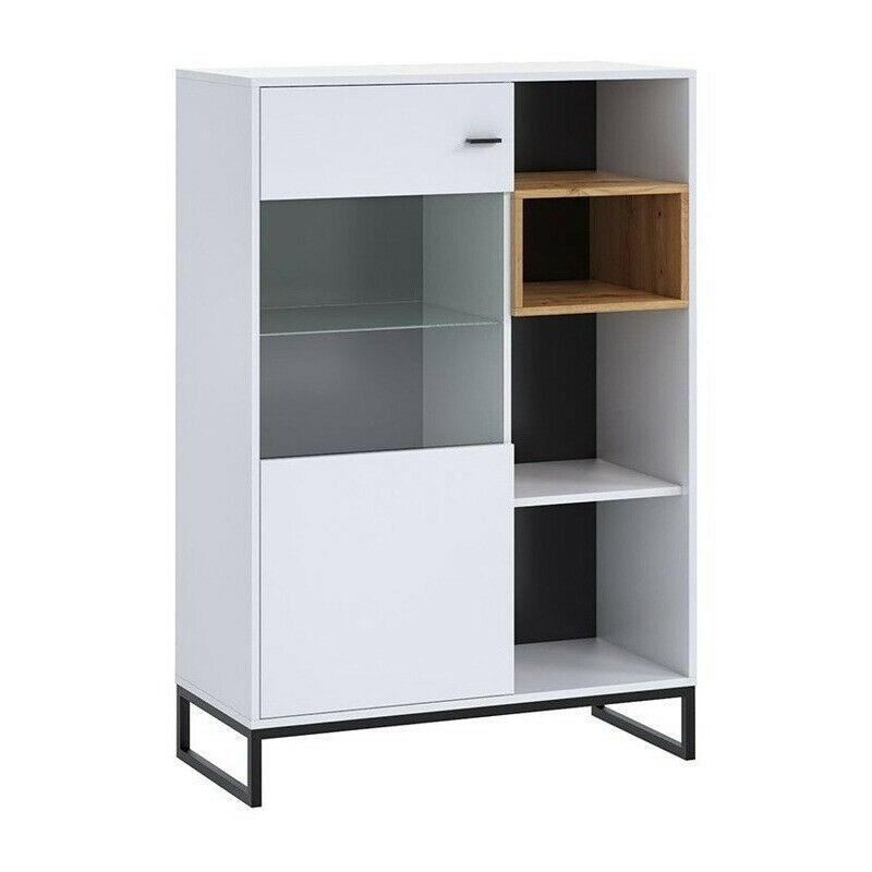 foto del prodotto mobilier1 - madia baltesi 107, bianco + rovere artisan, 130x90cm, il numero di porte: 040cm, truciolare laminato, vetro temperato, led: con