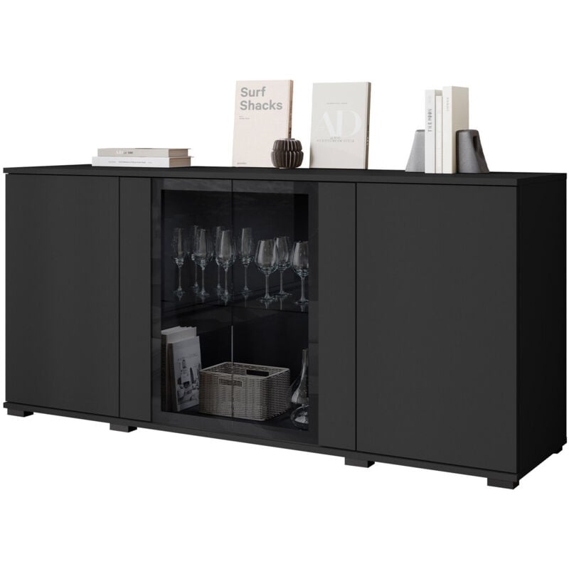 foto del prodotto mobilier1 madia torcame 102, nero, 70x150cm, il numero di porte 040cm, vetro temperato, truciolare laminato, led senza