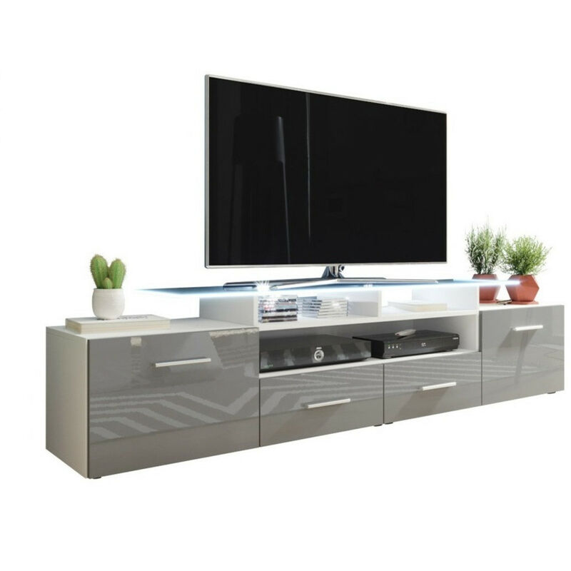 foto del prodotto mobilier1 mobile porta tv charlotte 117, bianco grigio lucido, il numero di porte 0, numero di cassetti 0, 194x38x39cm, led senza