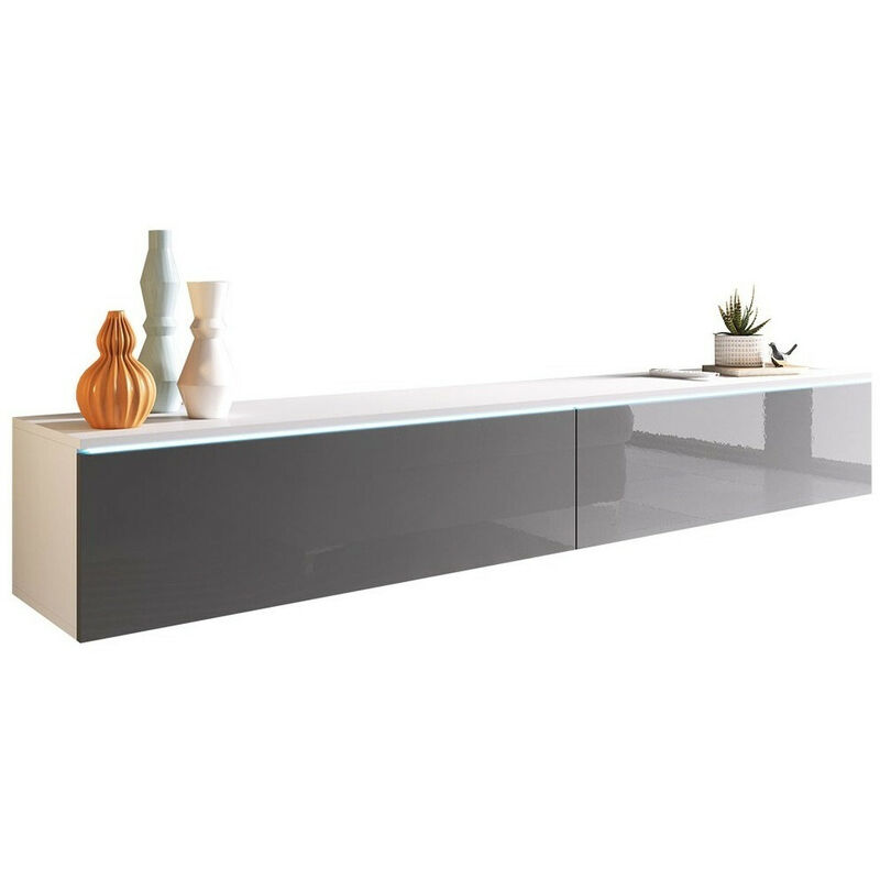 foto del prodotto mobilier1 mobile porta tv sarasota 121, bianco grigio lucido, il numero di porte 0, numero di cassetti 0, 180x30x33cm, led senza