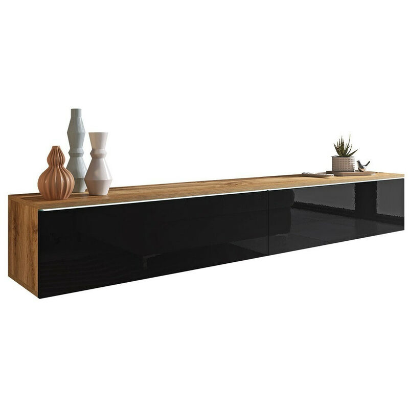 foto del prodotto mobilier1 mobile porta tv sarasota 121, quercia di wotan nero lucido, il numero di porte 0, numero di cassetti 0, 180x30x33cm, led senza