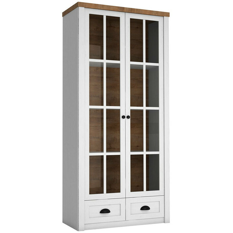 foto del prodotto mobilier1 scaffale ferdore 146, quercia di lefkada pino di anderson, con cassetti, con porte, chiuso, vetro, pannello di fibra a media densit ,