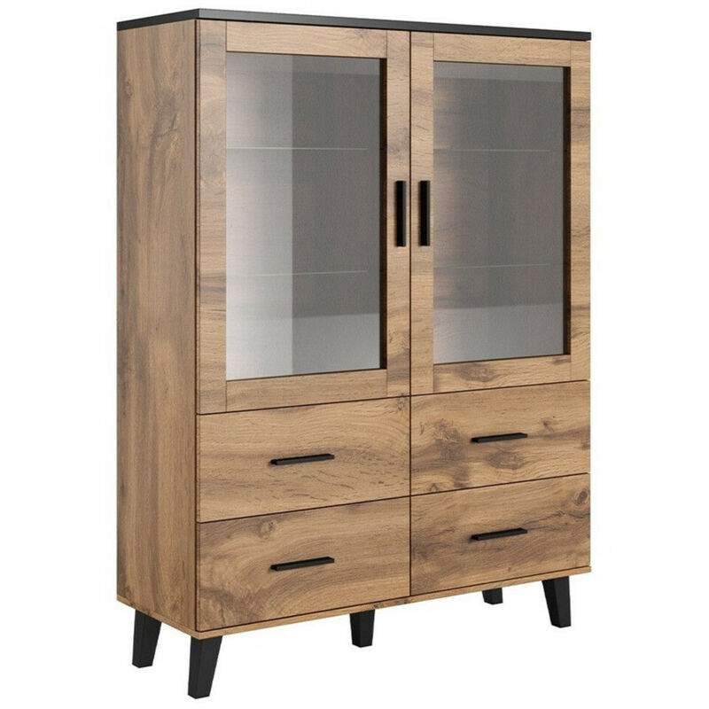 foto del prodotto mobilier1 scaffale larfloi 110, quercia di wotan nero, con porte, chiuso, con cassetti, vetro temperato, truciolare laminato, il numero di porte 