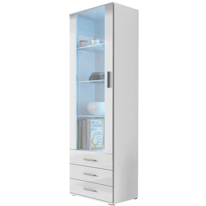 foto del prodotto mobilier1 scaffale tornola 102, bianco bianco lucido, con porte, con cassetti, chiuso, vetro, truciolare laminato, il numero di porte 0, numero