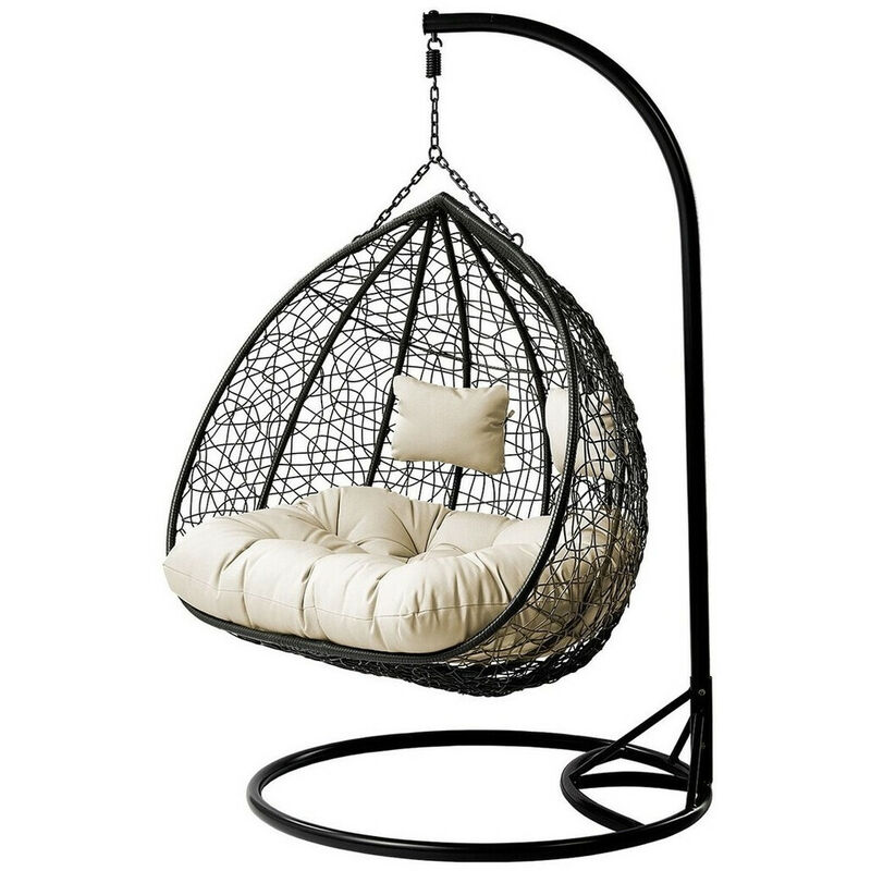 foto del prodotto mobilier1 sedia a dondolo miami 199, nero crema, 200x132x120cm, metallo, bianco plastica, arazzo nero crema