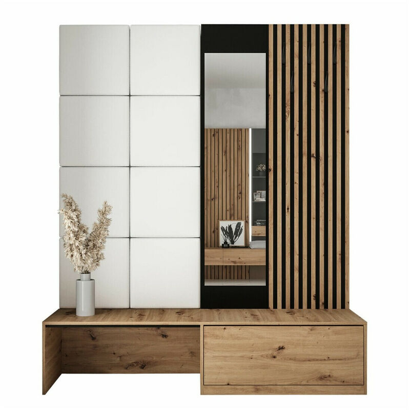foto del prodotto mobilier1 set arredo da corridoio hartford 322, rovere artisan soft 017, 205x172x42cm, con, truciolare laminato, eco pelle, da terra