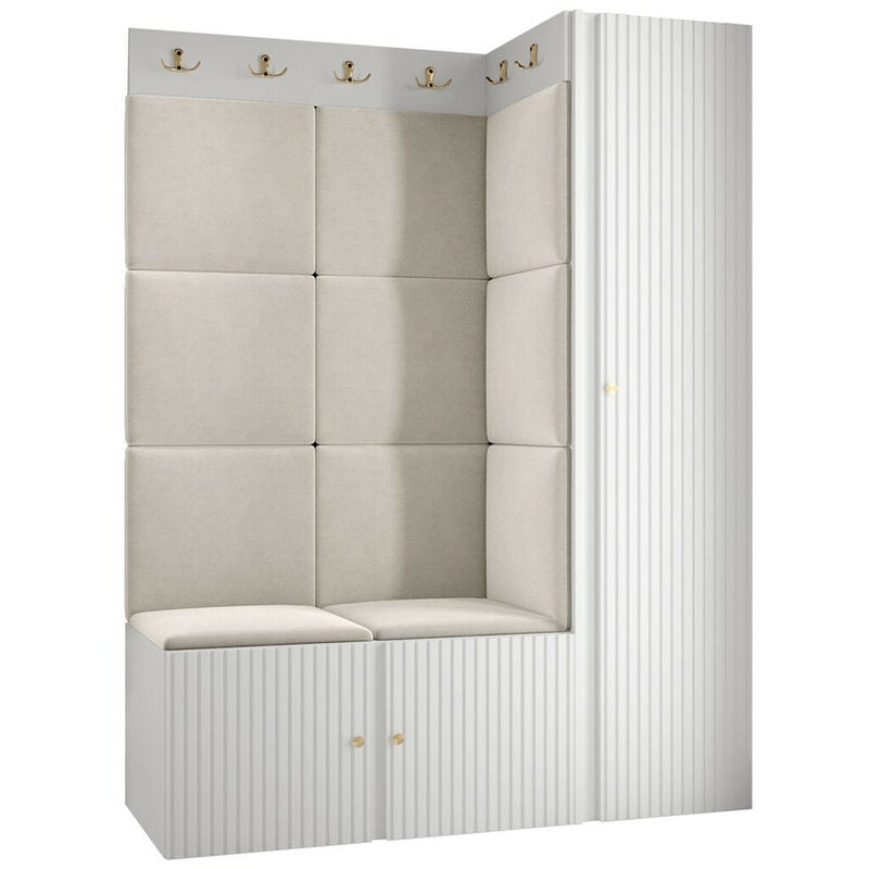 foto del prodotto mobilier1 set arredo da corridoio hartford 385, bianco, 186x124x46cm, senza, pannello di fibra a media densit , truciolare laminato, arazzo, da