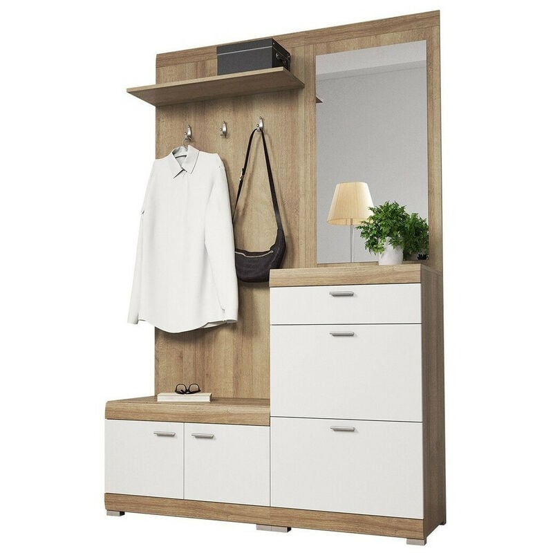 foto del prodotto mobilier1 set arredo da corridoio lima 103 , 197x135x34cm, con, truciolare laminato, pannello di fibra a media densit , da terra