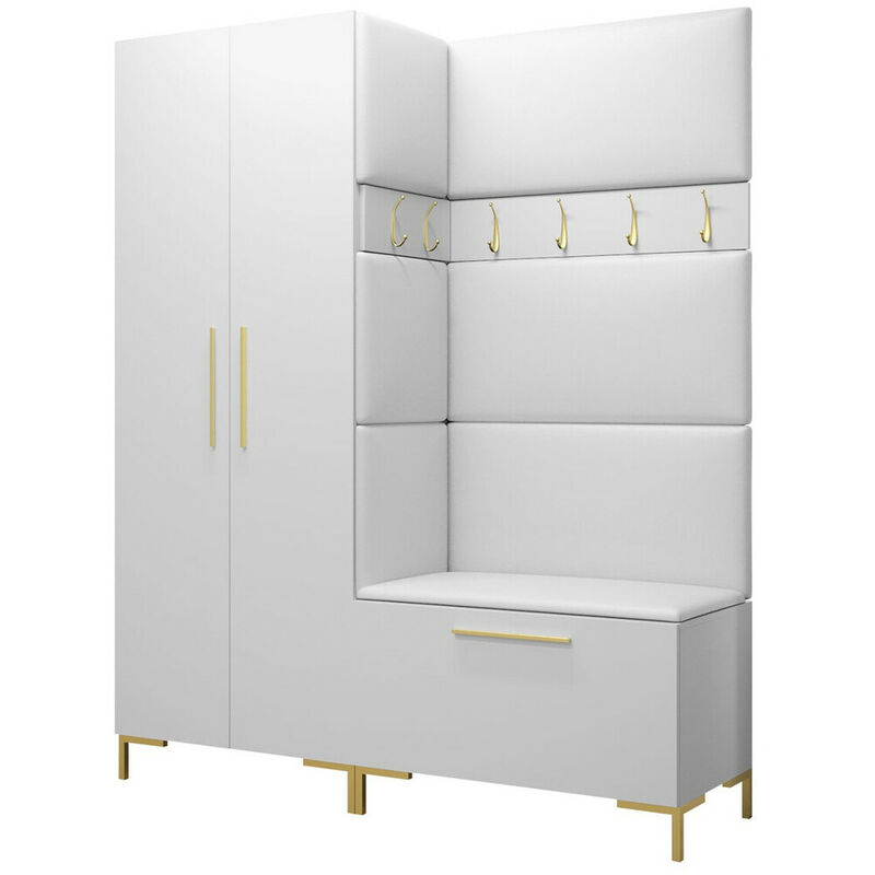 foto del prodotto mobilier1 set arredo da corridoio tivsoa 100, bianco, 196x158x44cm, senza, truciolare laminato, eco pelle, montaggio a parete, da terra
