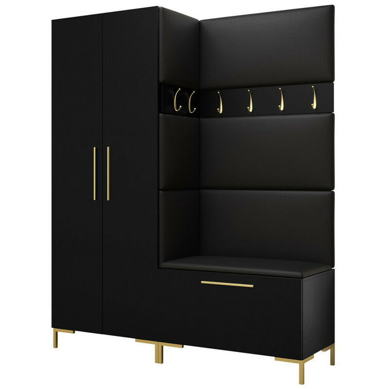 foto del prodotto mobilier1 set arredo da corridoio tivsoa 100, nero, 196x158x44cm, senza, eco pelle, truciolare laminato, da terra, montaggio a parete