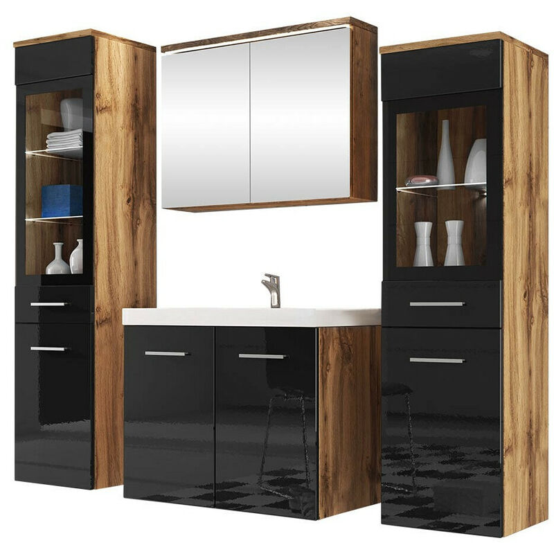 foto del prodotto mobilier1 set bagno sarasota 140, nero lucido quercia di wotan