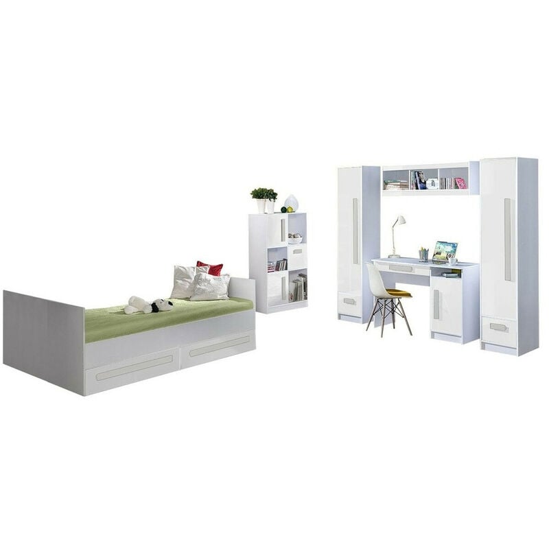 foto del prodotto mobilier1 set camerette per bambini merevari 108, bianco bianco lucido grigio