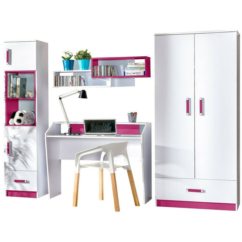 foto del prodotto mobilier1 set camerette per bambini sorviru 106, bianco fucsia