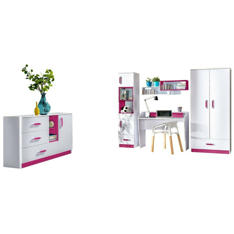 foto del prodotto mobilier1 set camerette per bambini sorviru 107, bianco fucsia