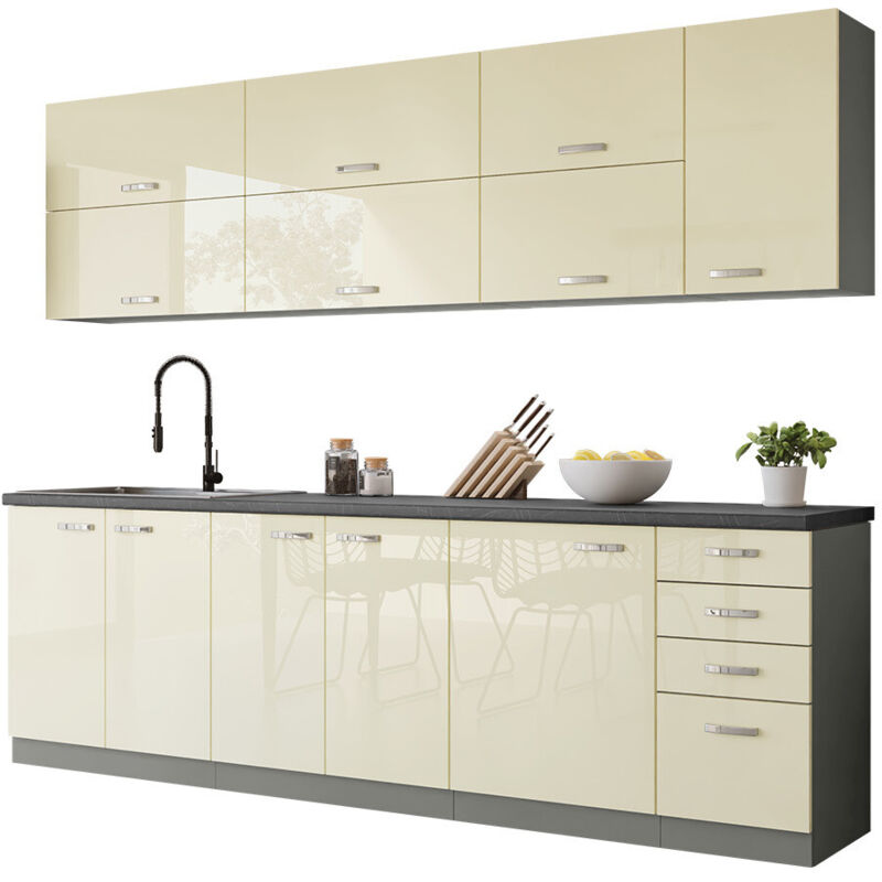foto del prodotto mobilier1 set da cucina modulare multi cream 123 , 260x50cm, senza, truciolare laminato, led senza