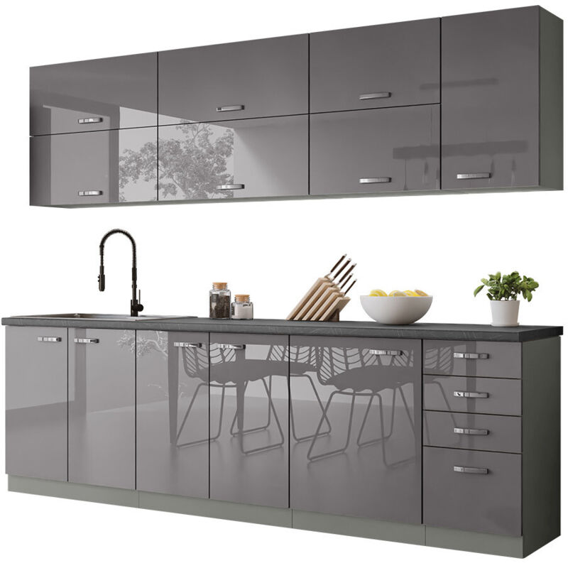 foto del prodotto mobilier1 set da cucina modulare multi grey 123 , 260x50cm, senza, truciolare laminato, led senza