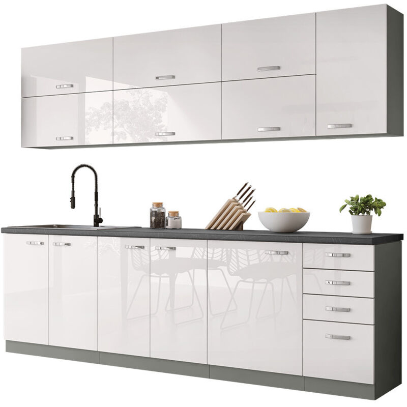 foto del prodotto mobilier1 set da cucina modulare multi white 123 , 260x50cm, senza, truciolare laminato, led senza