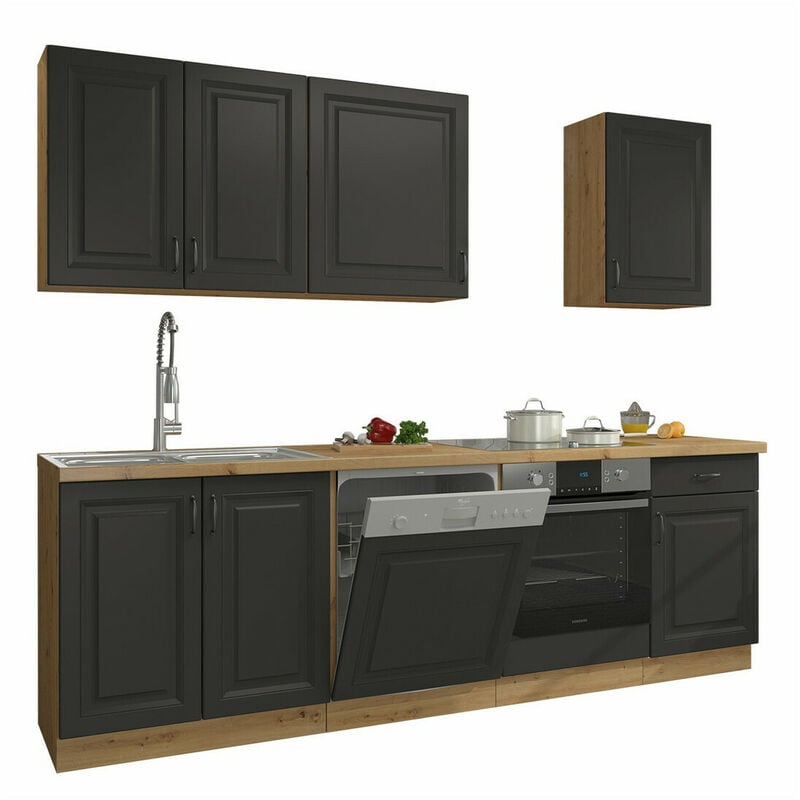foto del prodotto mobilier1 set da cucina modulare retro grey 150 , 250x52cm, senza, pannello di fibra a media densit , truciolare laminato, led senza
