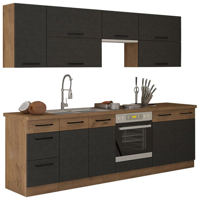 foto del prodotto mobilier1 set da cucina modulare wood grey 135 , 260x52cm, senza, pannello di fibra a media densit , truciolare laminato, led senza