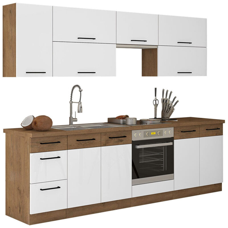 foto del prodotto mobilier1 set da cucina modulare wood white 138 , 260x52cm, senza, truciolare laminato, led senza