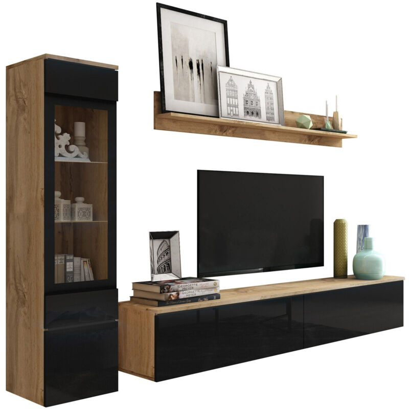 foto del prodotto mobilier1 set mobili soggiorno sarasota 125, quercia di wotan nero lucido