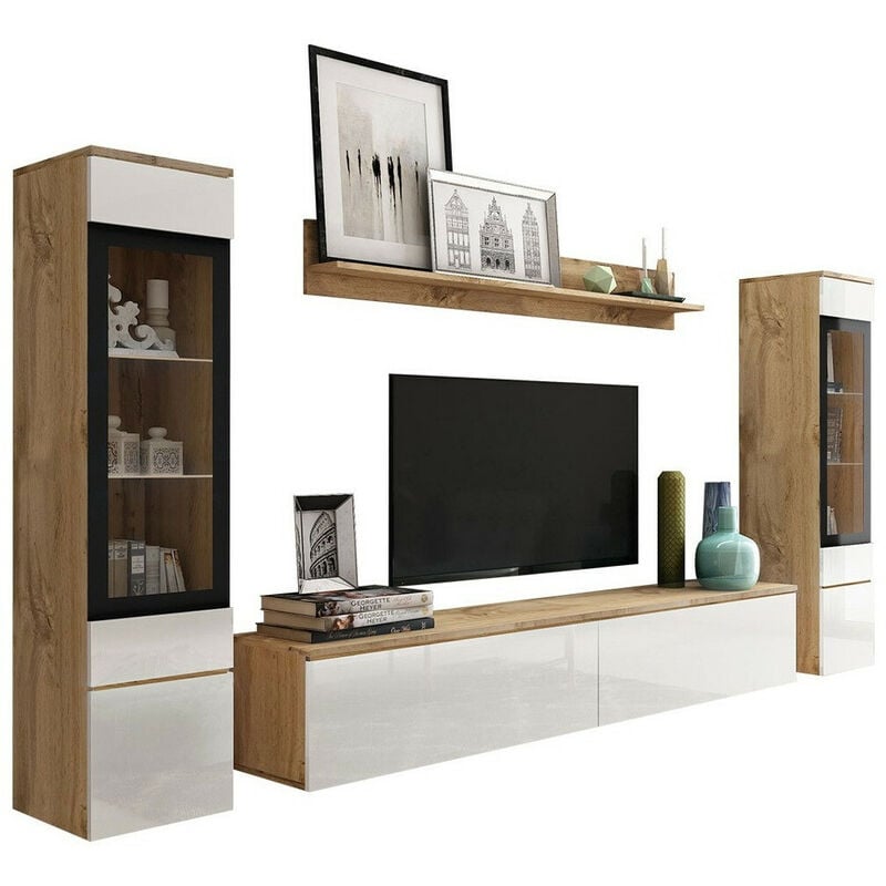 foto del prodotto mobilier1 set mobili soggiorno sarasota 126, quercia di wotan bianco lucido
