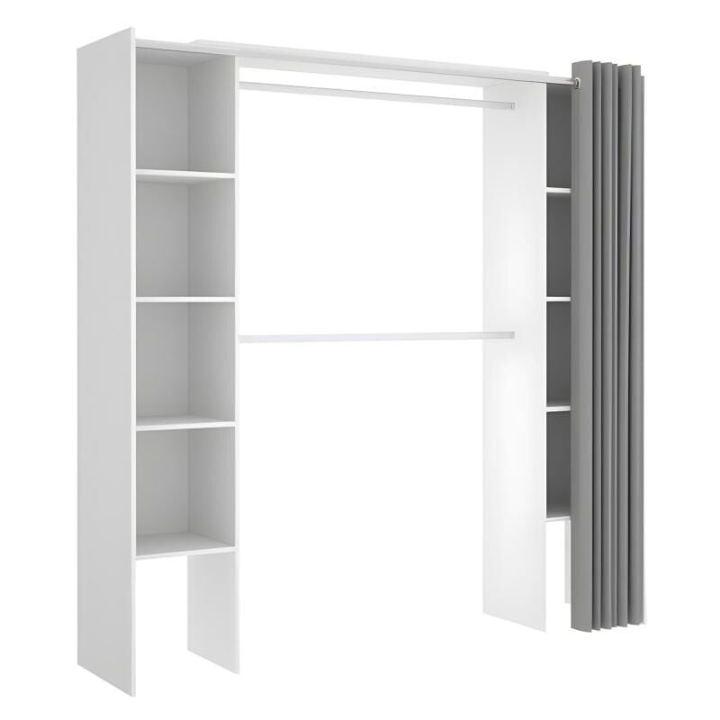 foto del prodotto mobimarket armadio guardaroba estensibile con tenda l110 180 cm bianco e grigio dorian