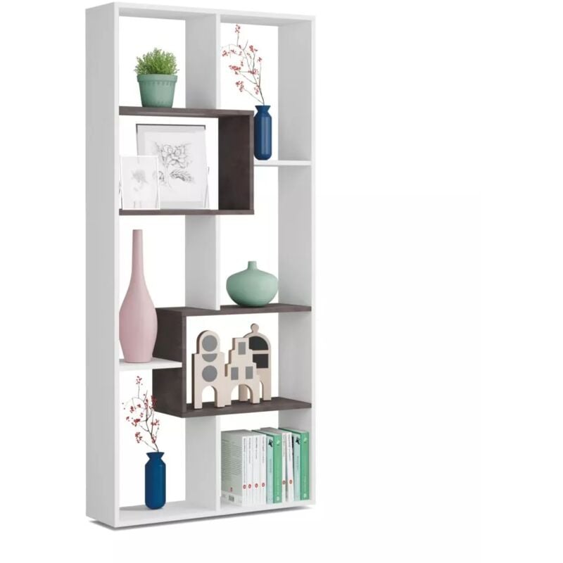 foto del prodotto mobimarket libreria multiposizione con 8 scomparti colore bianco e ossido