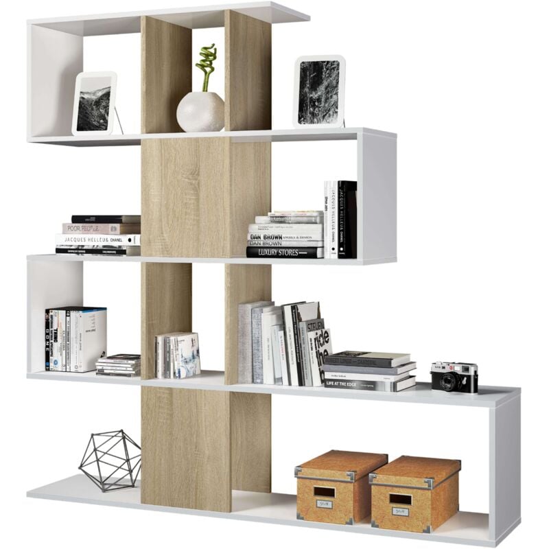 foto del prodotto mobimarket - scaffale a zig-zag in rovere canadese e bianco artico, 145x28x145 cm