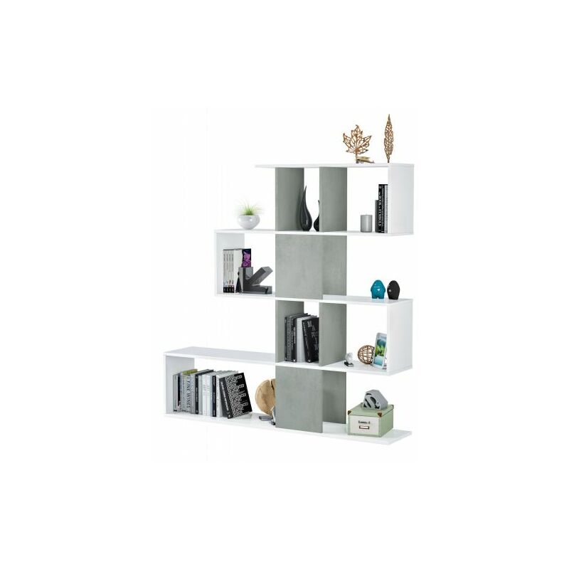 foto del prodotto mobimarket scaffale zigzag in cemento e bianco opaco 145x29x145 cm