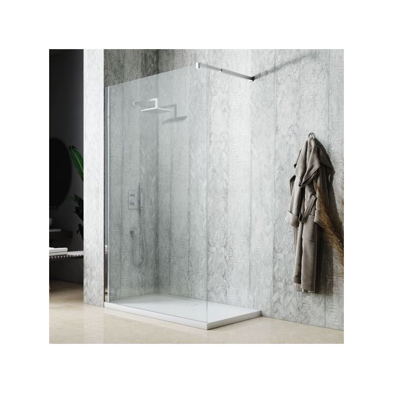 foto del prodotto mobo lato doccia walk in con barra stabilizzatrice gange silqua by trasparente spess. 8mm h 195 x 120 cm