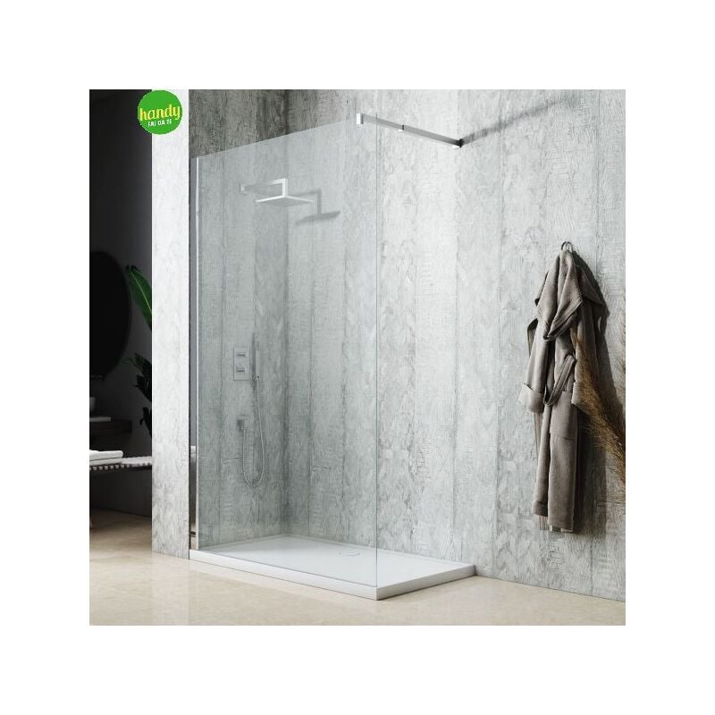 foto del prodotto mobo lato doccia walk in con barra stabilizzatrice gange silqua by trasparente spess. 8mm h 195 x 140 cm