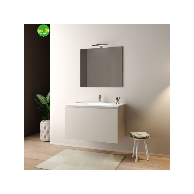 foto del prodotto mobo mobile bagno sospeso con specchiera e lavabo integrato modello daria 90cm composizione completa cashemere