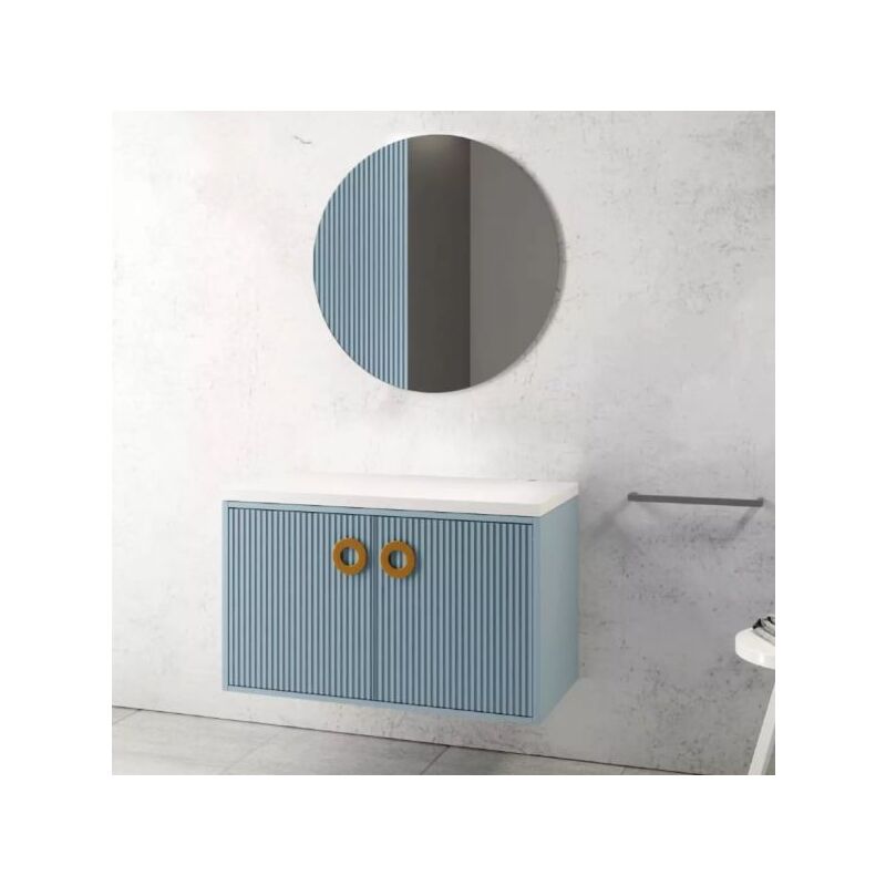 foto del prodotto mobo mobile bagno sospeso con specchiera senza lavabo modello margot 90cm base sospesa top specchio verde salvia lavabo escluso