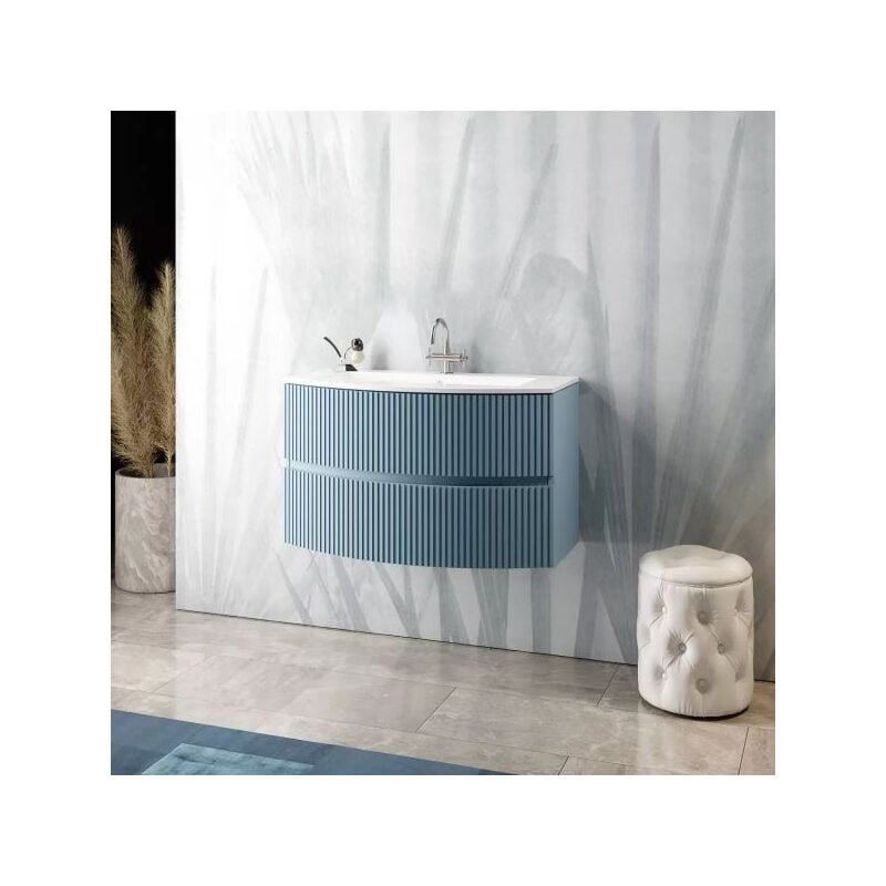 foto del prodotto mobo mobile bagno sospeso curvo senza specchio modello santi 90cm base sospesa lavabo cashmere specchio escluso