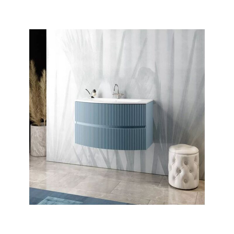 foto del prodotto mobo mobile bagno sospeso curvo senza specchio modello santi 90cm base sospesa lavabo verde salvia specchio escluso