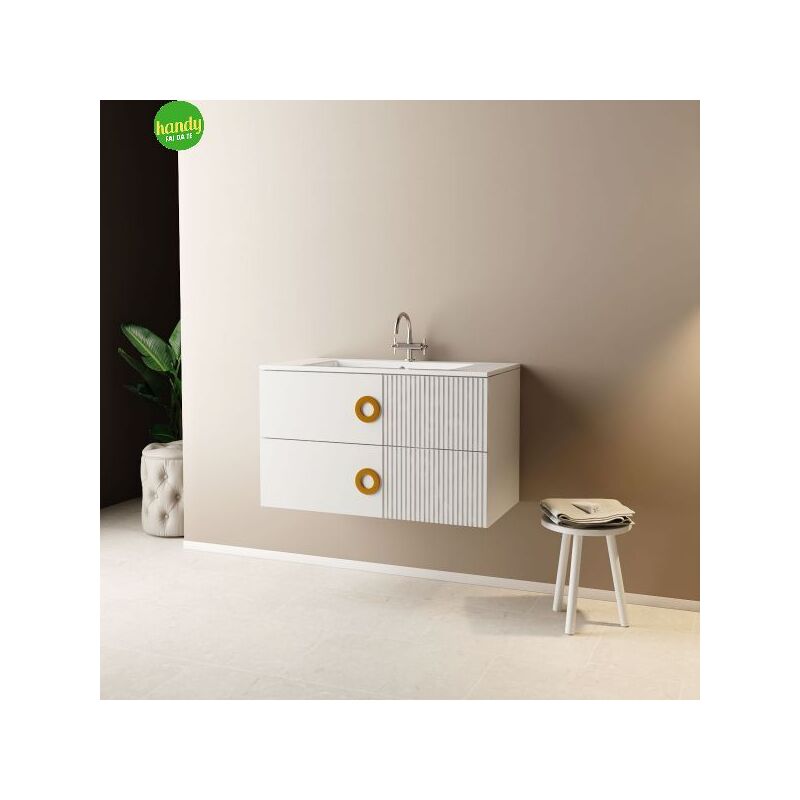 foto del prodotto mobo mobile bagno sospeso senza specchio modello sole 90cm base sospesa lavabo bianco opaco specchio escluso