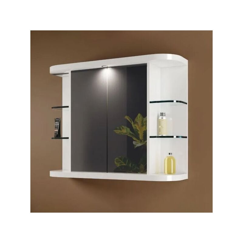 foto del prodotto mobo specchiera bagno con due ante e faretto integrato modello benny l 82cm h 65cm p 23cm