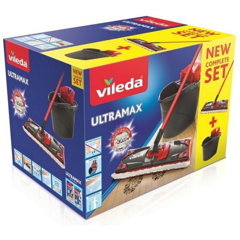 foto del prodotto mocio con secchio a doppia azione vileda ultramax mop set nero rosso microfibre